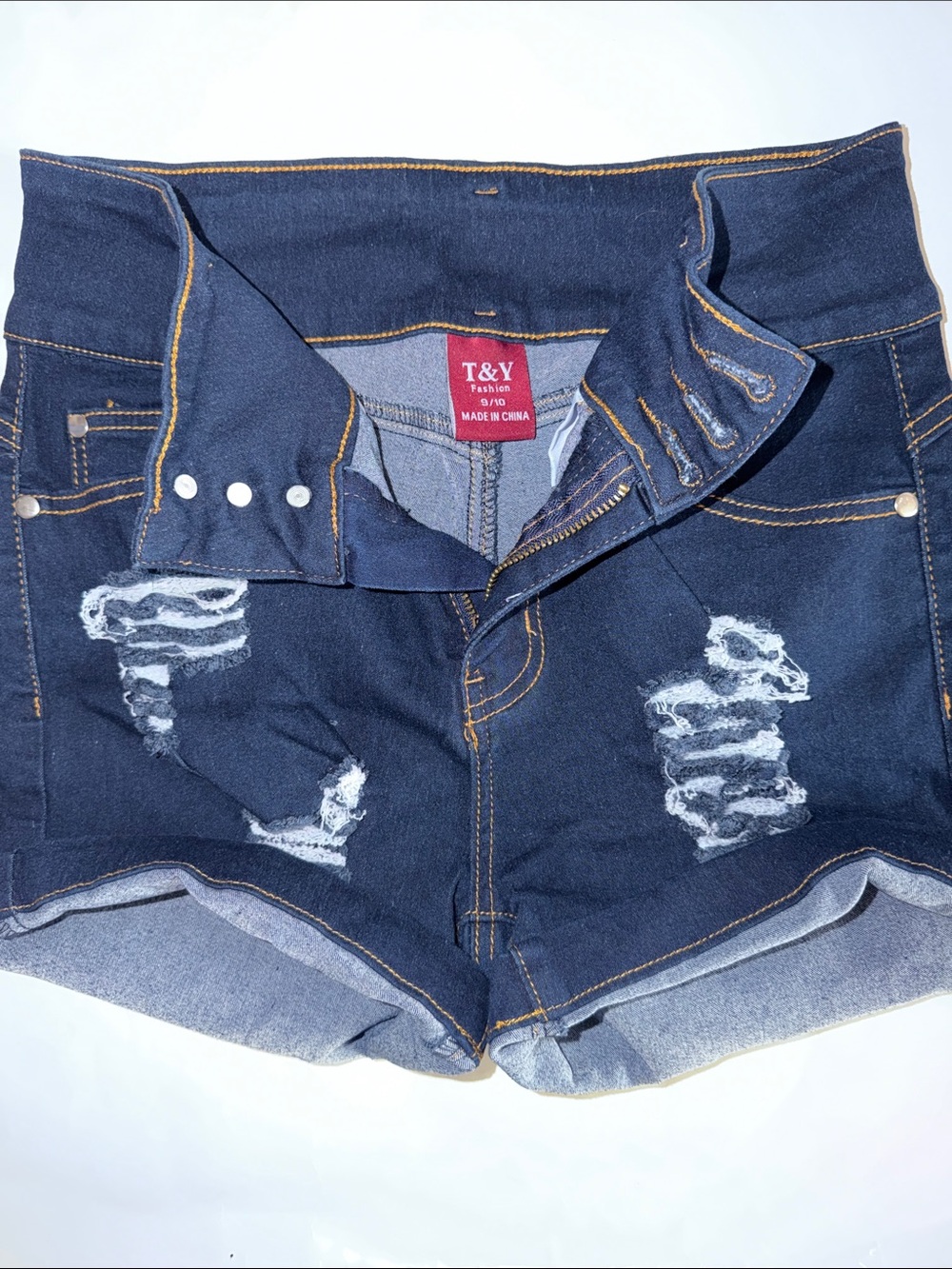 Dark Blue Distressed Denim High-Rise Women’s Shorts